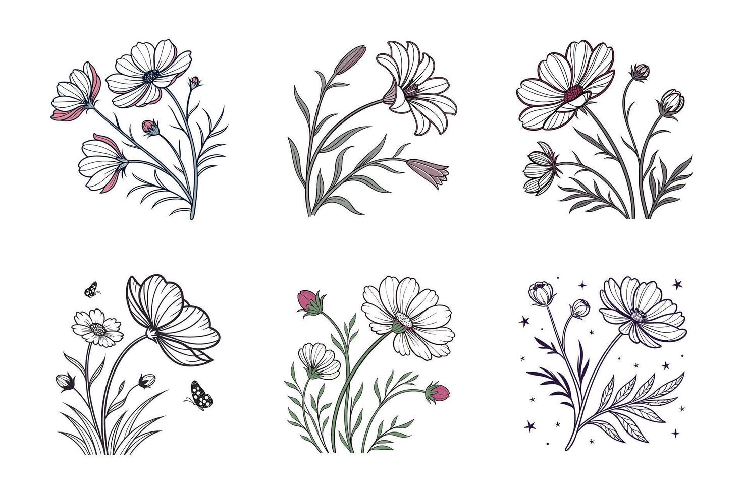 Set of flowers illustration vector