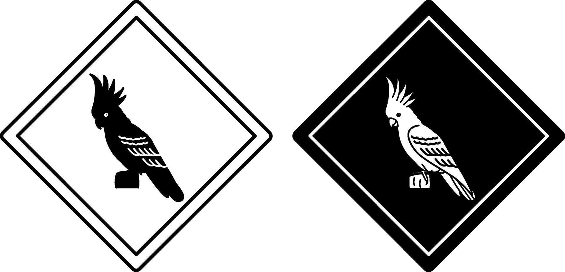 Cockatoo Road Signs. Black and White Icons. Parrot, Bird. Road Sign Warning about Animal Crossing. Zoo Sticker vector