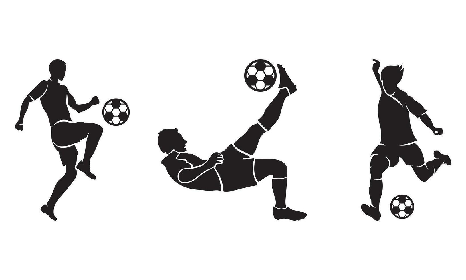 Football Soccer Players Silhouettes icon Set, Various Kick Action . vector