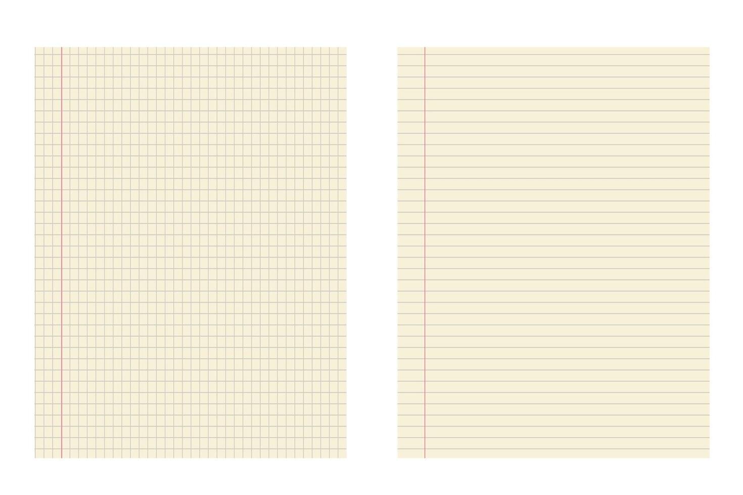 Graph and lined paper template with red margin for school and office use. Geometric pattern for school, wallpaper, textures, notebook. Lined blank vector