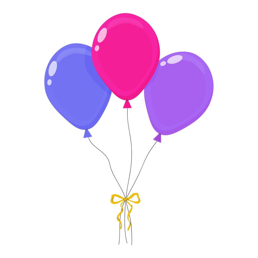 Vibrant balloons in pink, purple, and blue tied together with a yellow ribbon vector