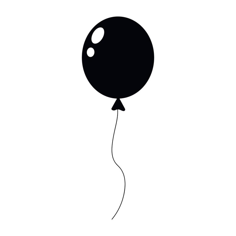 Black balloon floating against a plain background with a long string attached vector