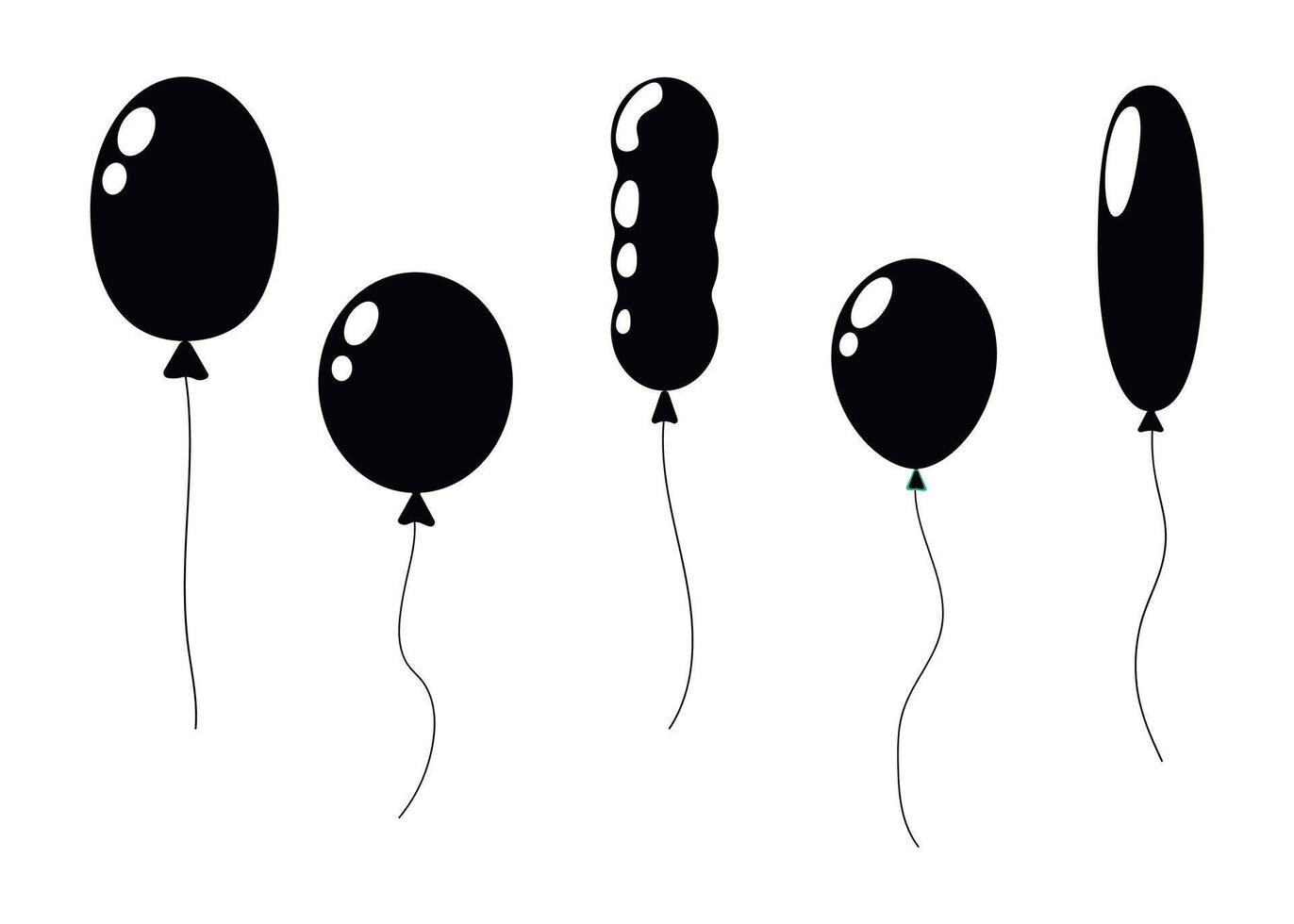 Different shapes of black balloons with strings in a simple design vector