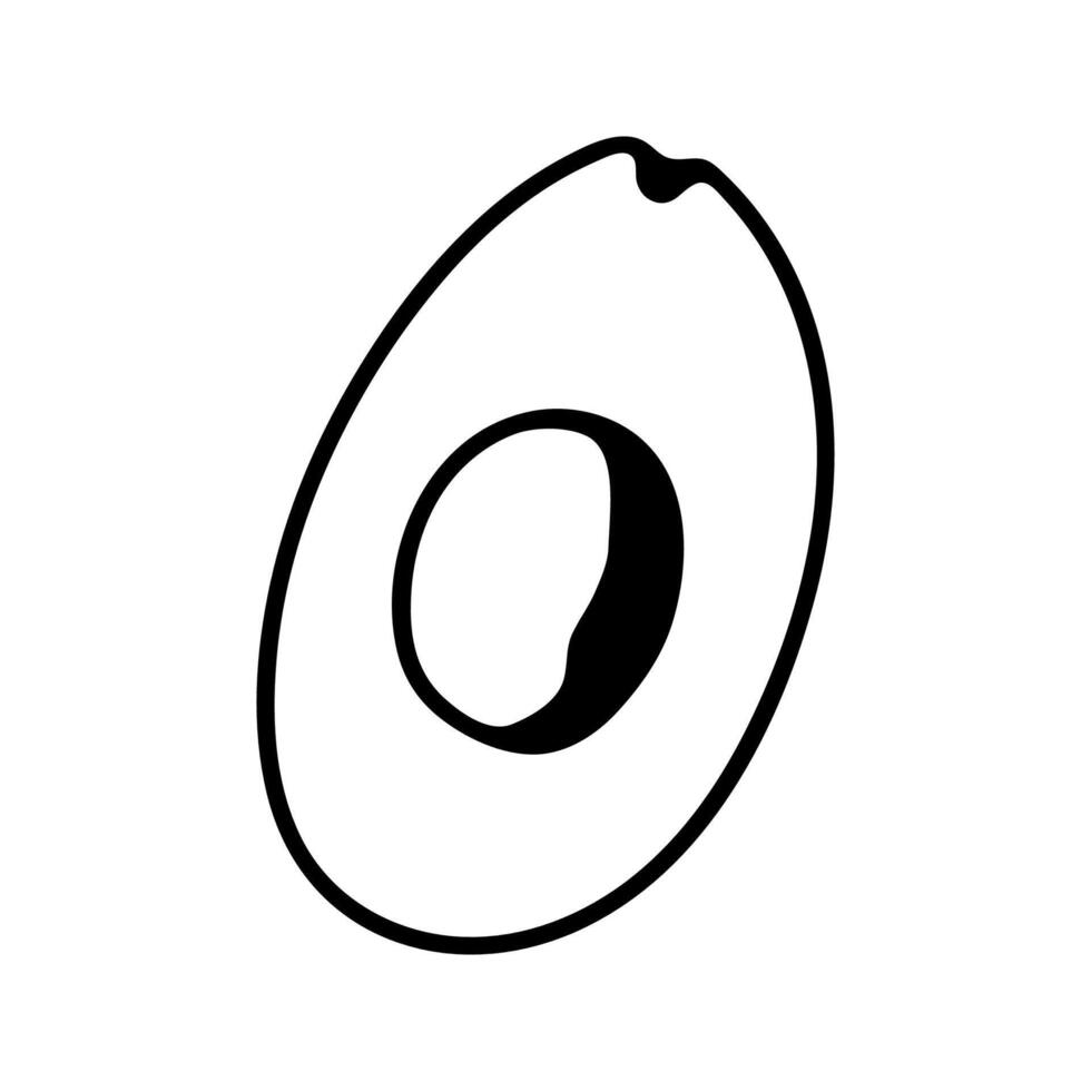 Summer half of avocado with shadow. Hand drawn doodle fruit illustration. vector