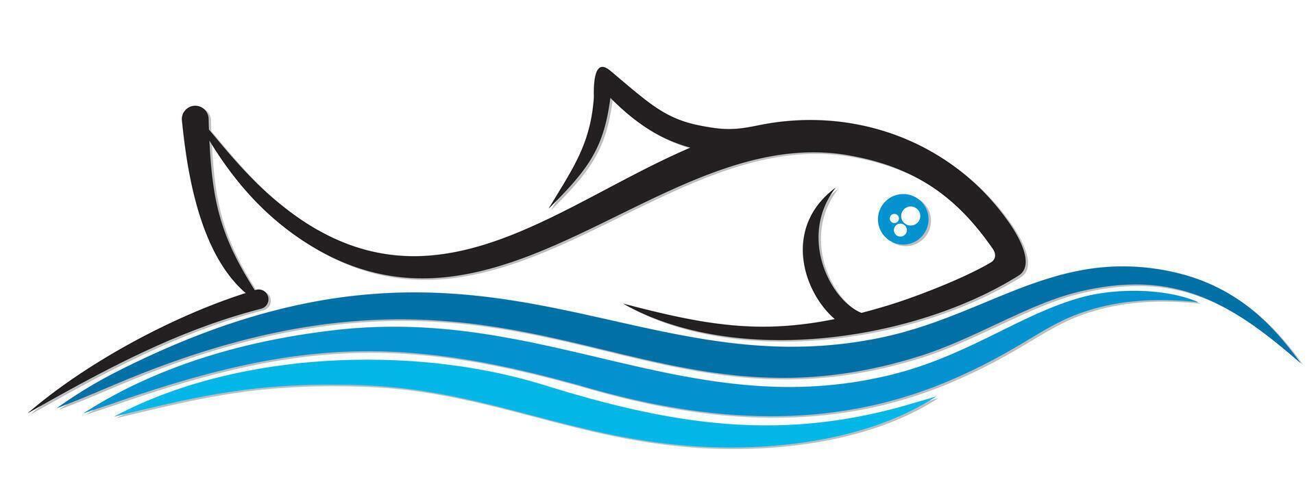A Symbol of fish with a blue wave. vector