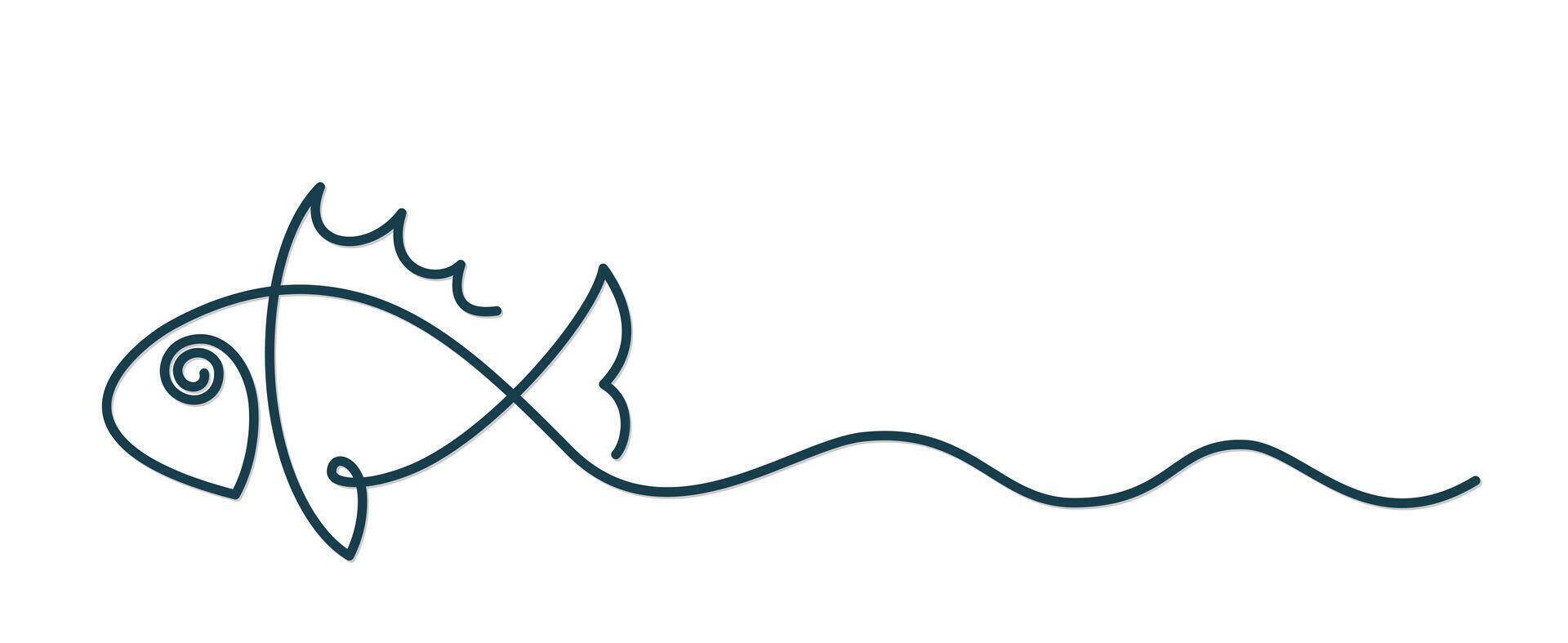 The symbol of stylized fish with blue wave. vector
