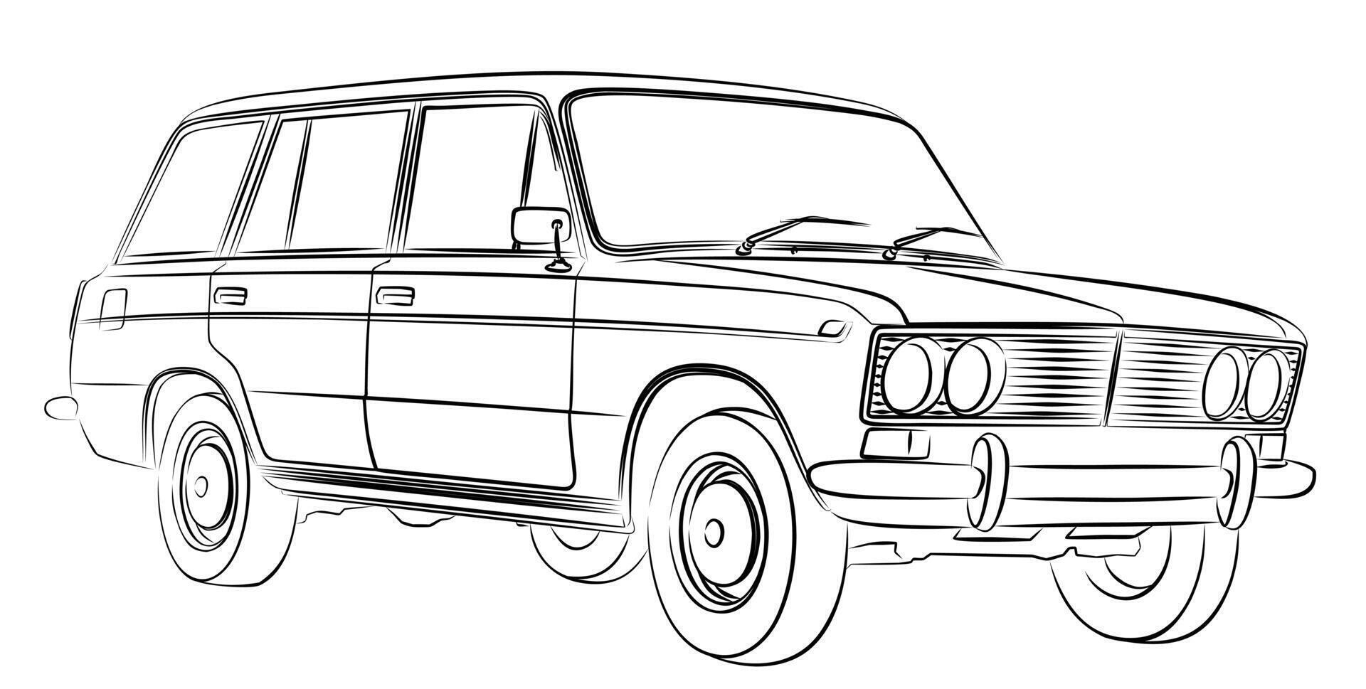 The sketch of a old passenger car. vector