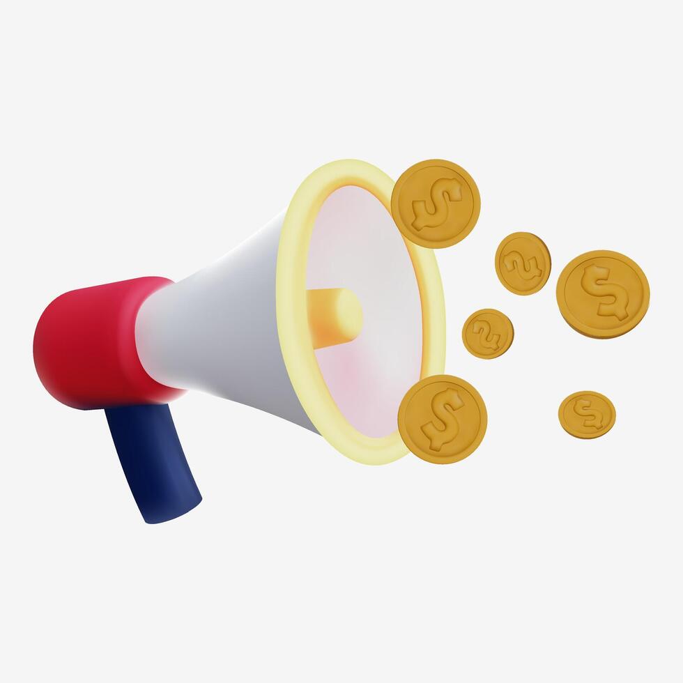 3D Megaphone with Floating Gold Coins Design vector