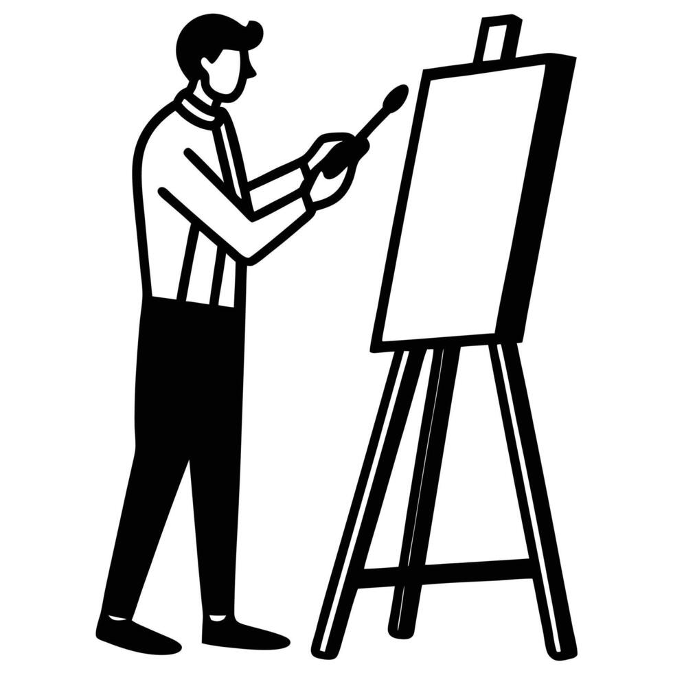 Artist Painting Silhouette on White Background vector