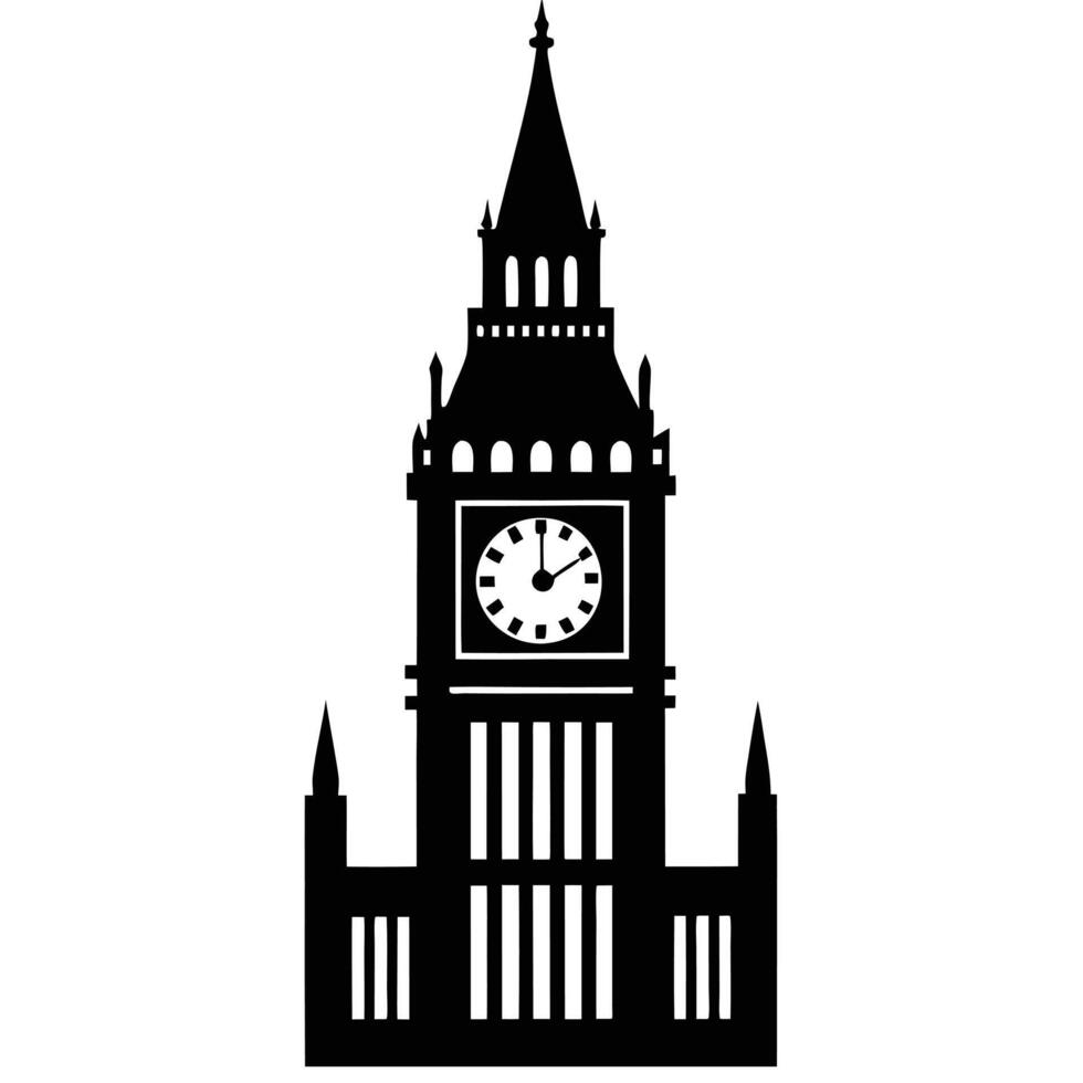 Big Ben Silhouette Isolated on White vector