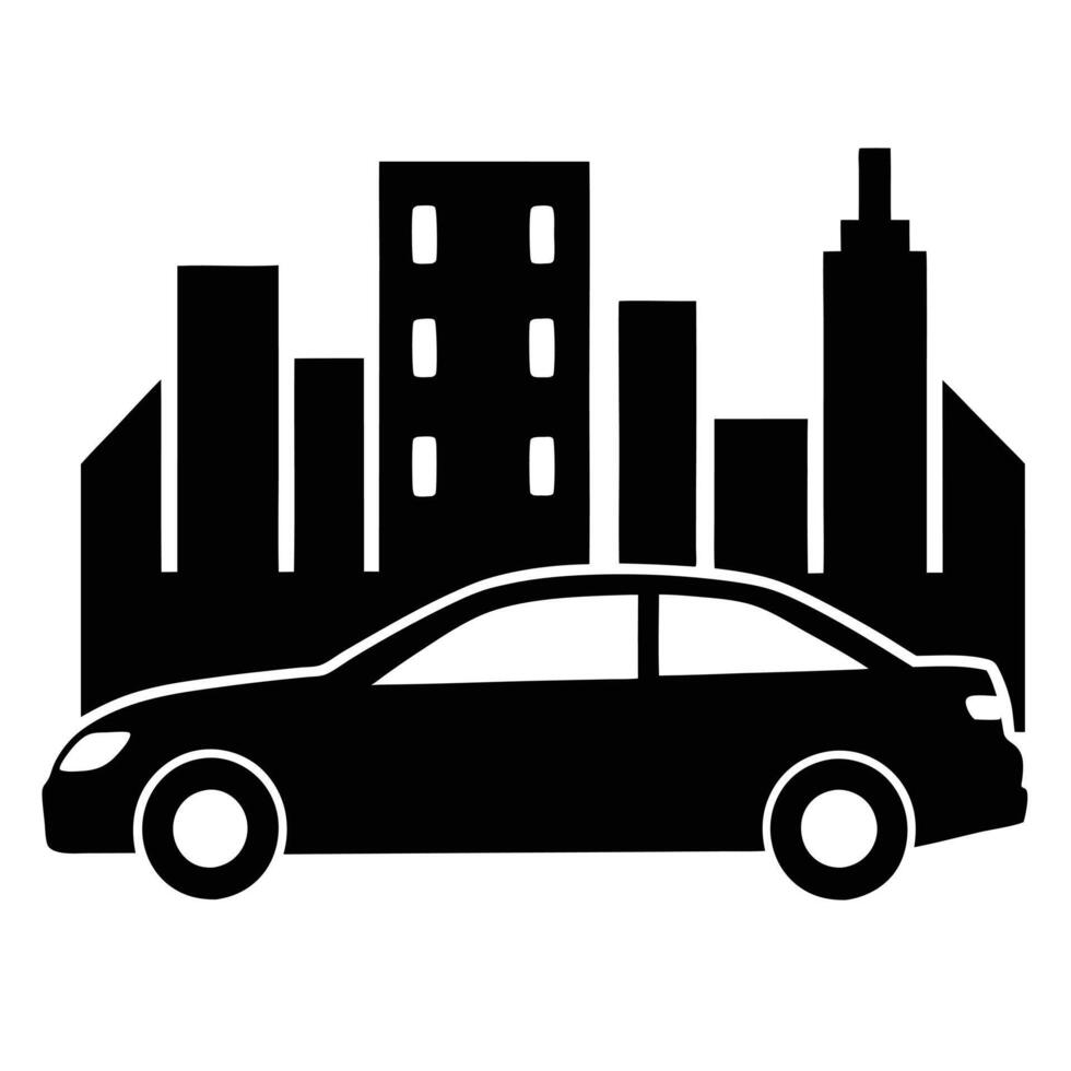 Car Silhouette in Urban City on White vector