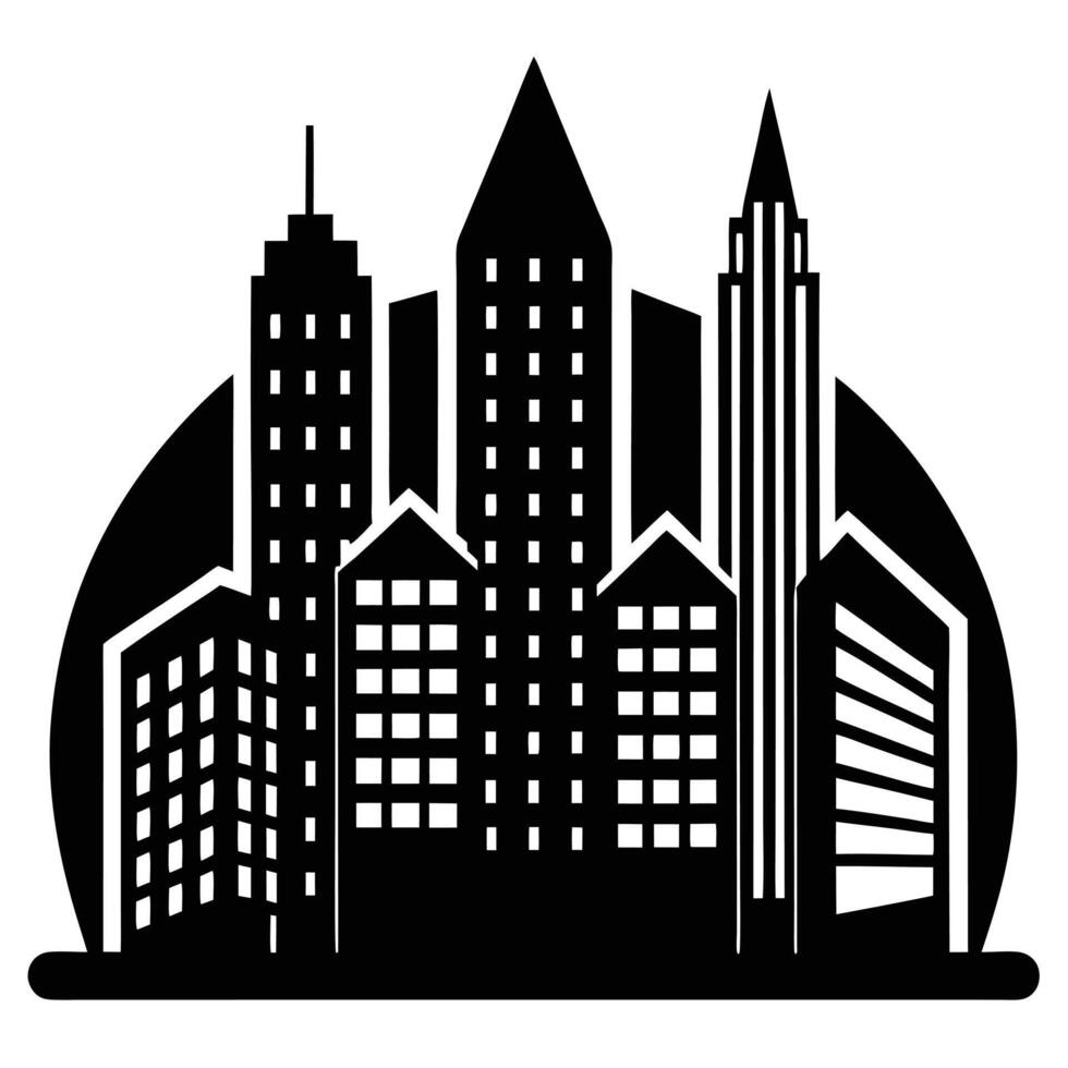 Business District Silhouetted on White vector