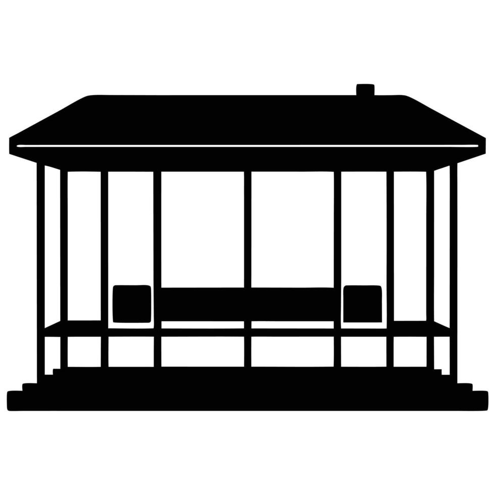 Public Bus Stop Silhouette on White vector