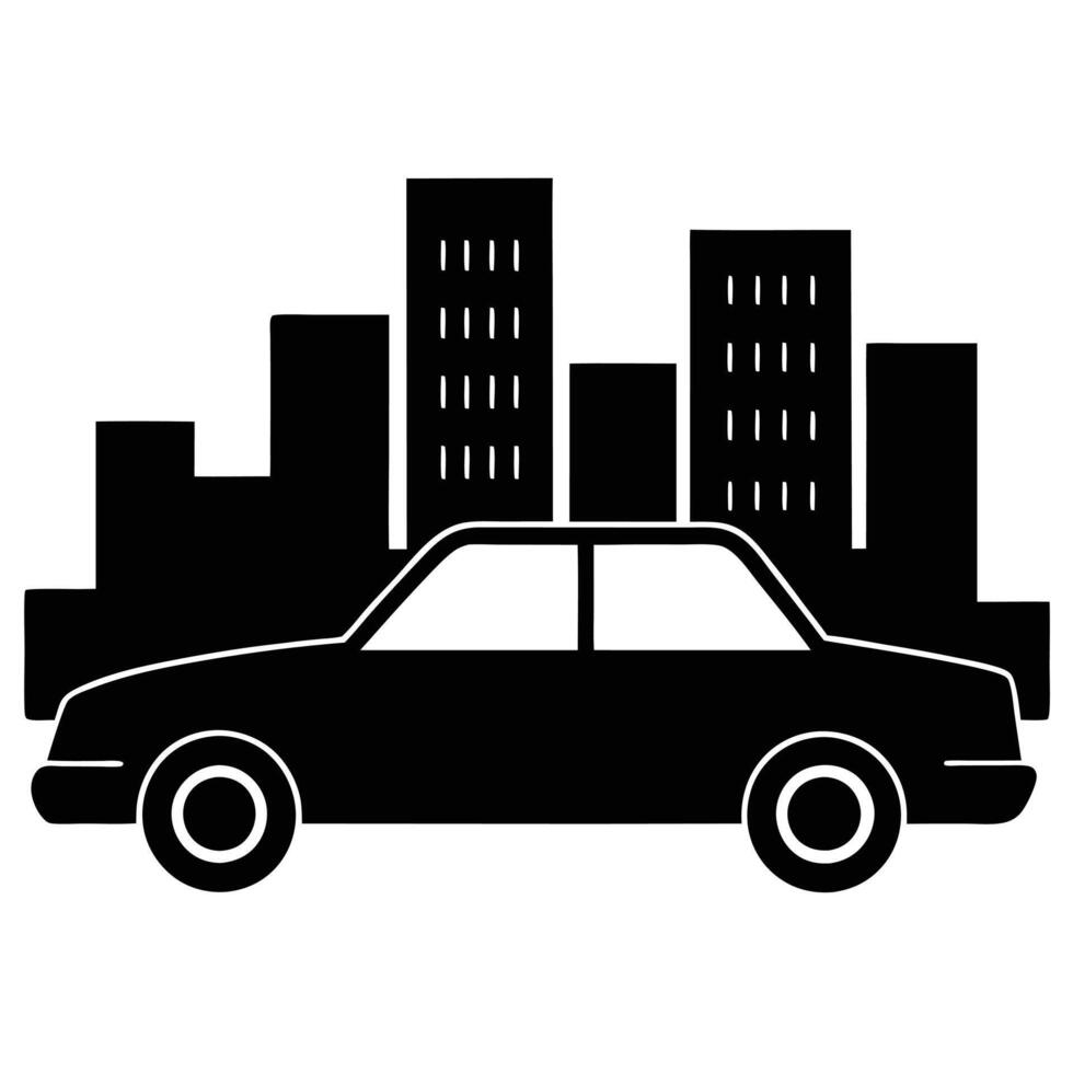 Car Silhouette in City on White vector
