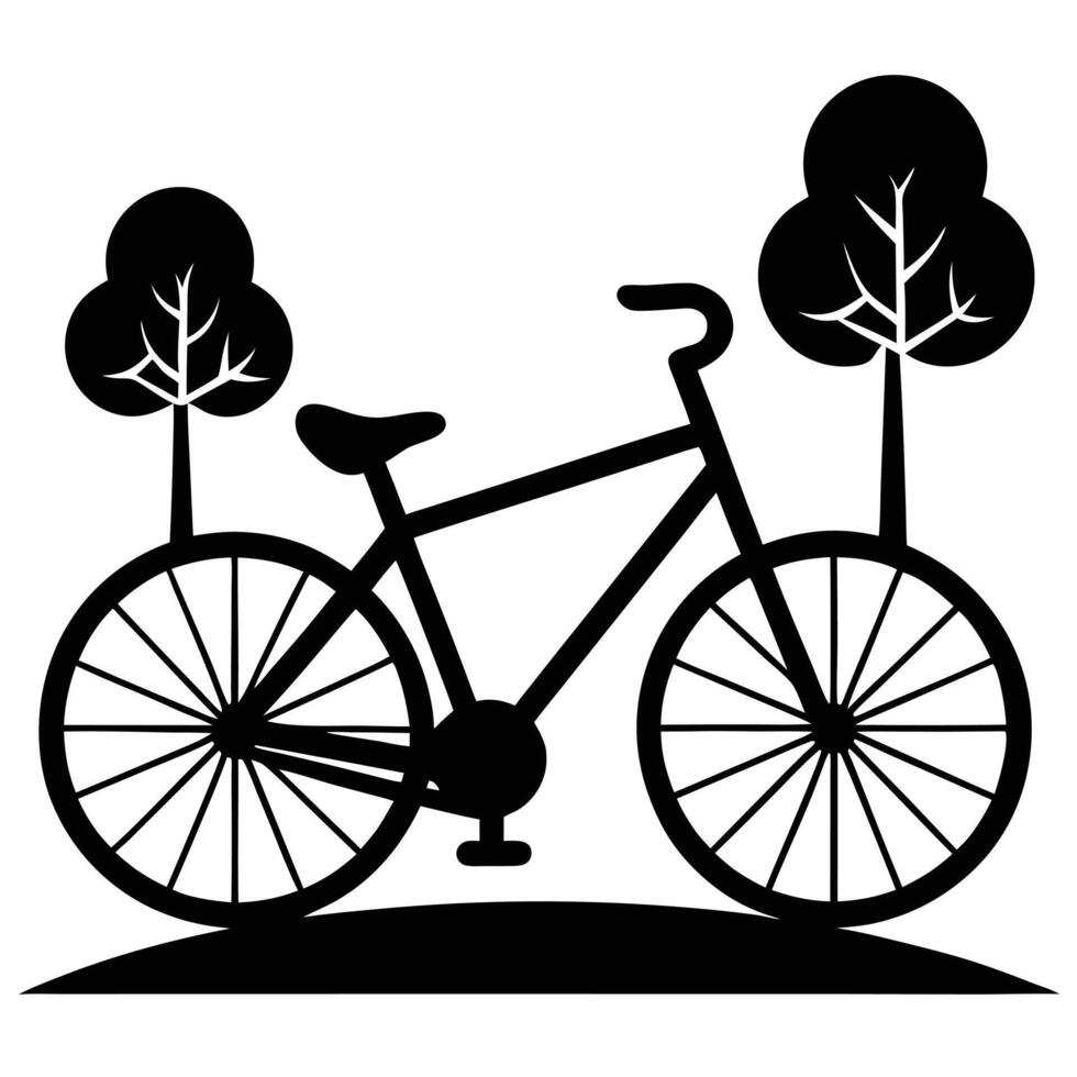 Bicycle in Park Silhouette Illustration on White vector