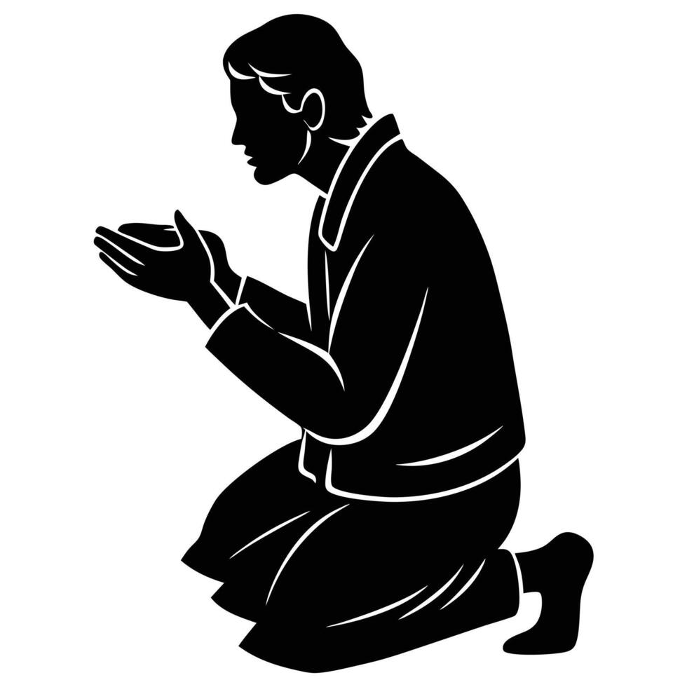 Silhouette of Begging Man on White Background vector
