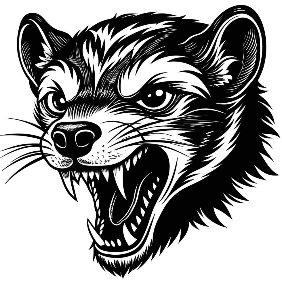 an angry ferret head with its mouth open vector