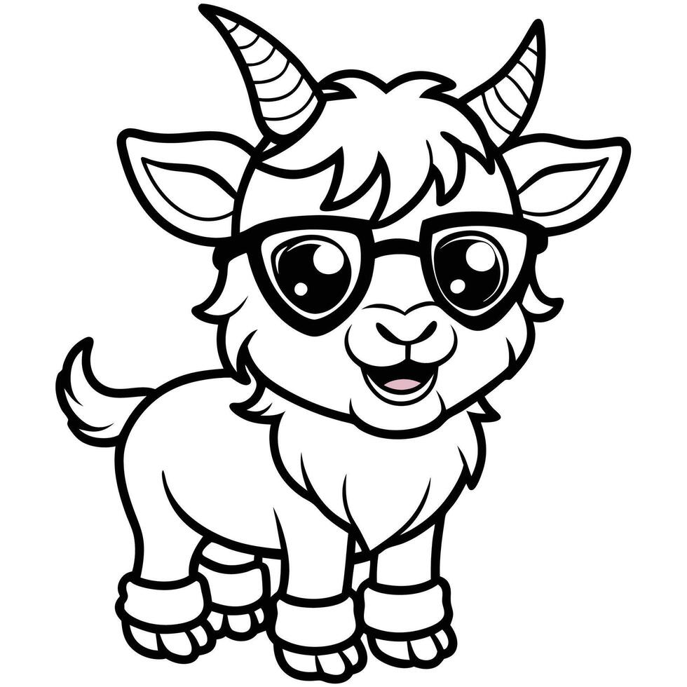 goat with sunglasses coloring page vector