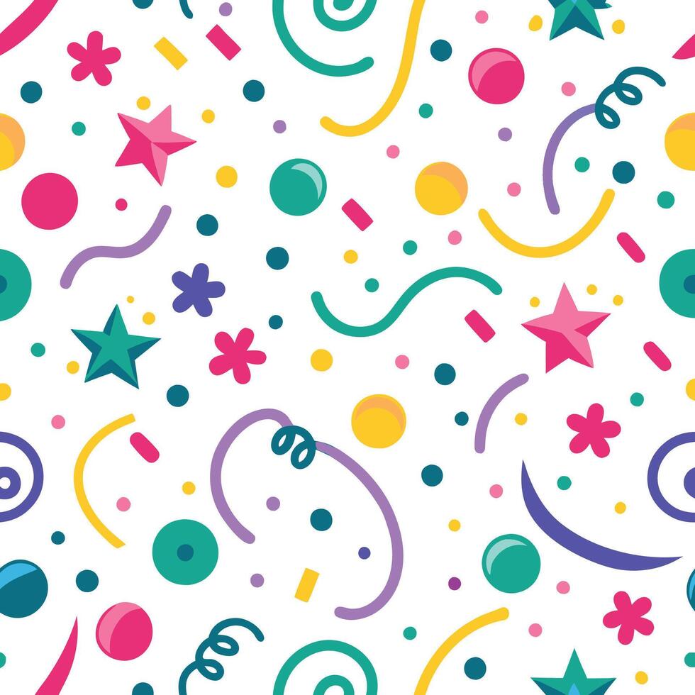 a colorful pattern with stars, confetti and other items vector