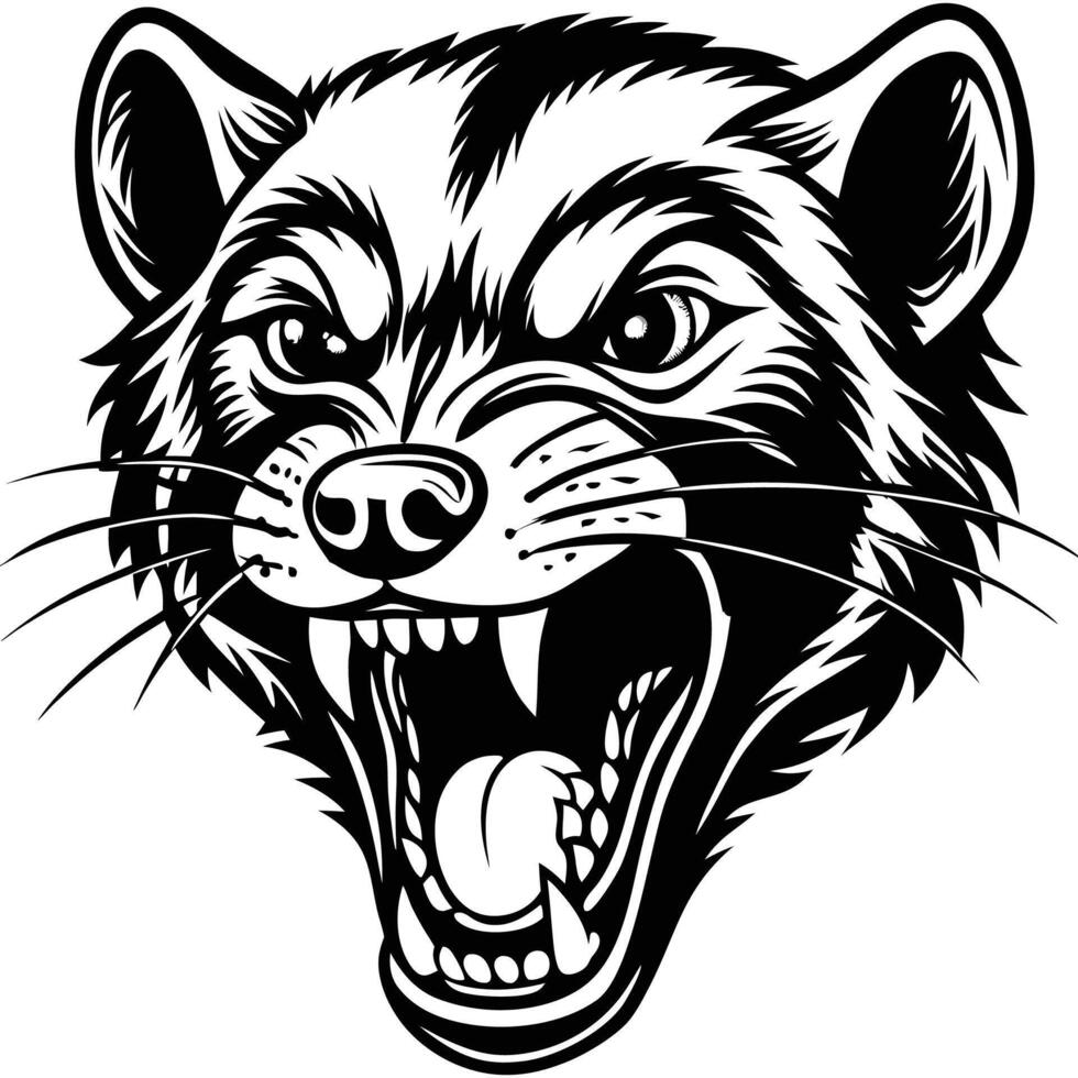 a black and white illustration of a wild animal head vector