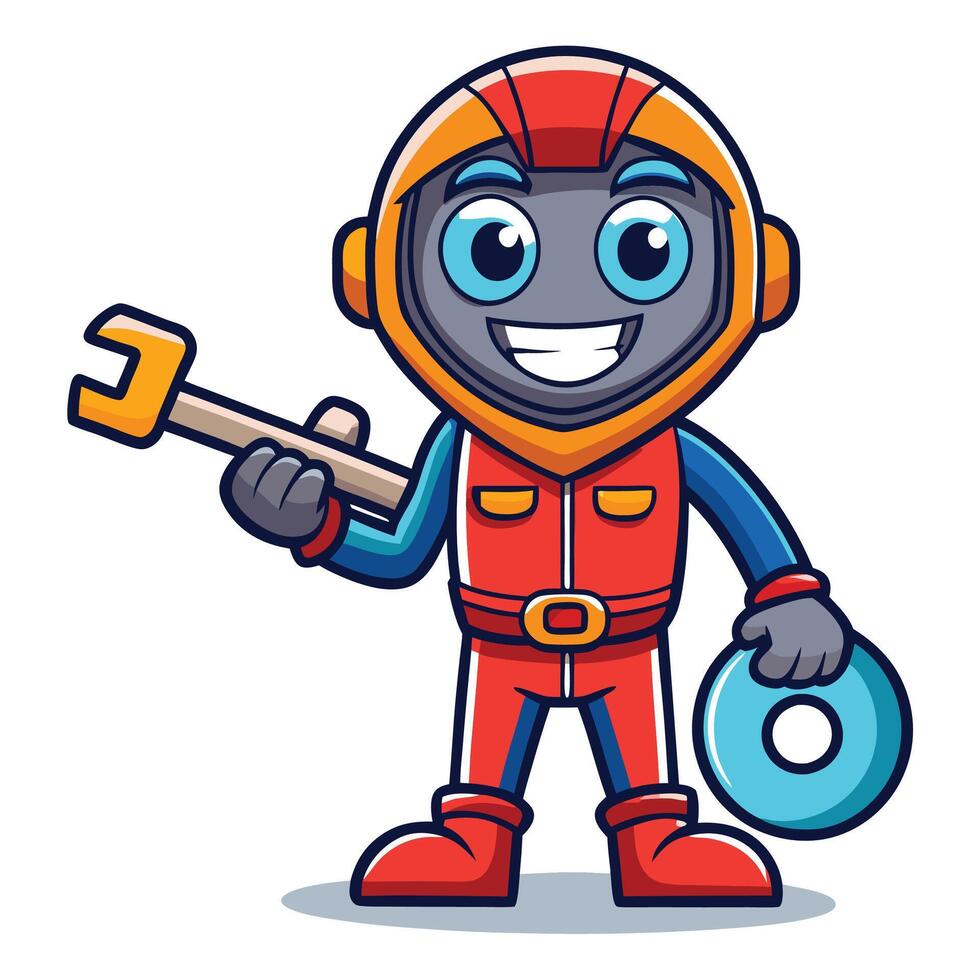 cartoon character with wrench and wrench vector