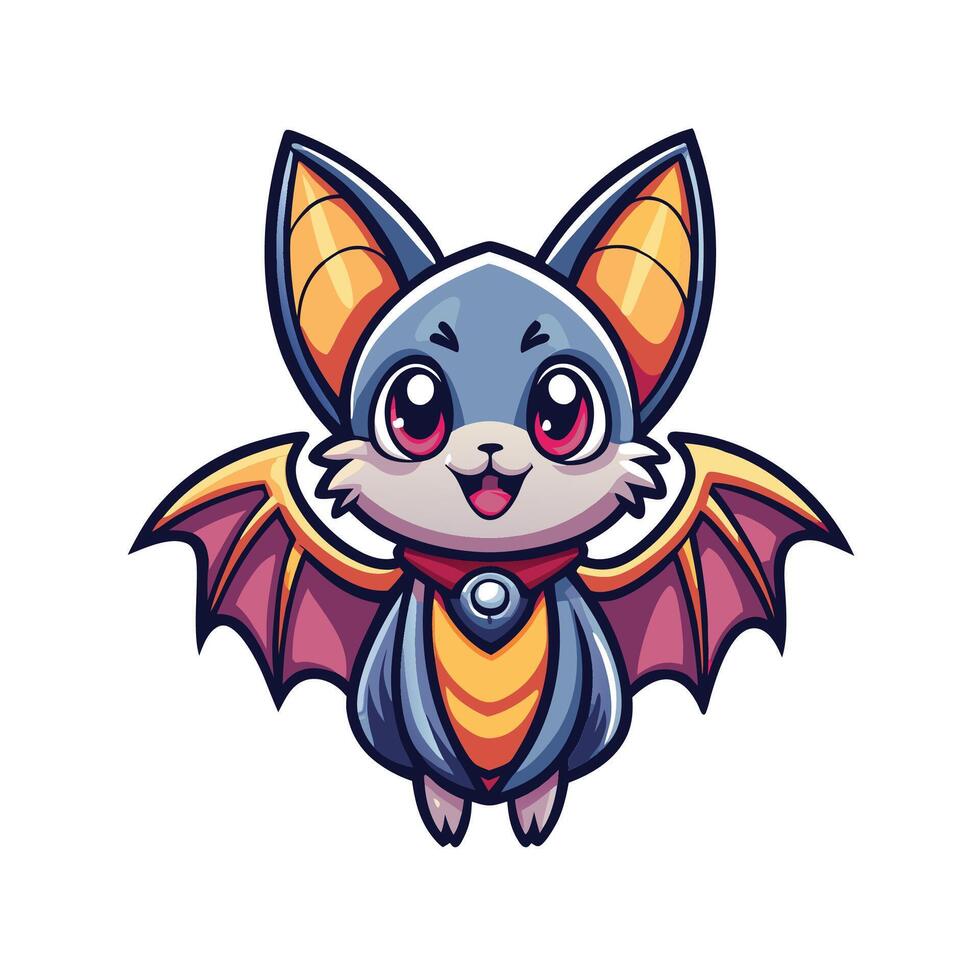 a cartoon bat with orange eyes and yellow wings vector