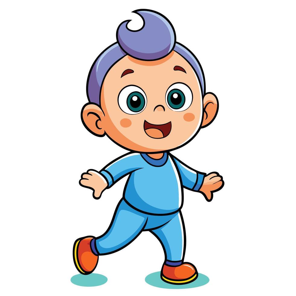 cartoon boy running in blue pajamas vector