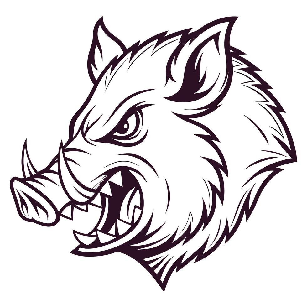 a wild boar head with its mouth open vector