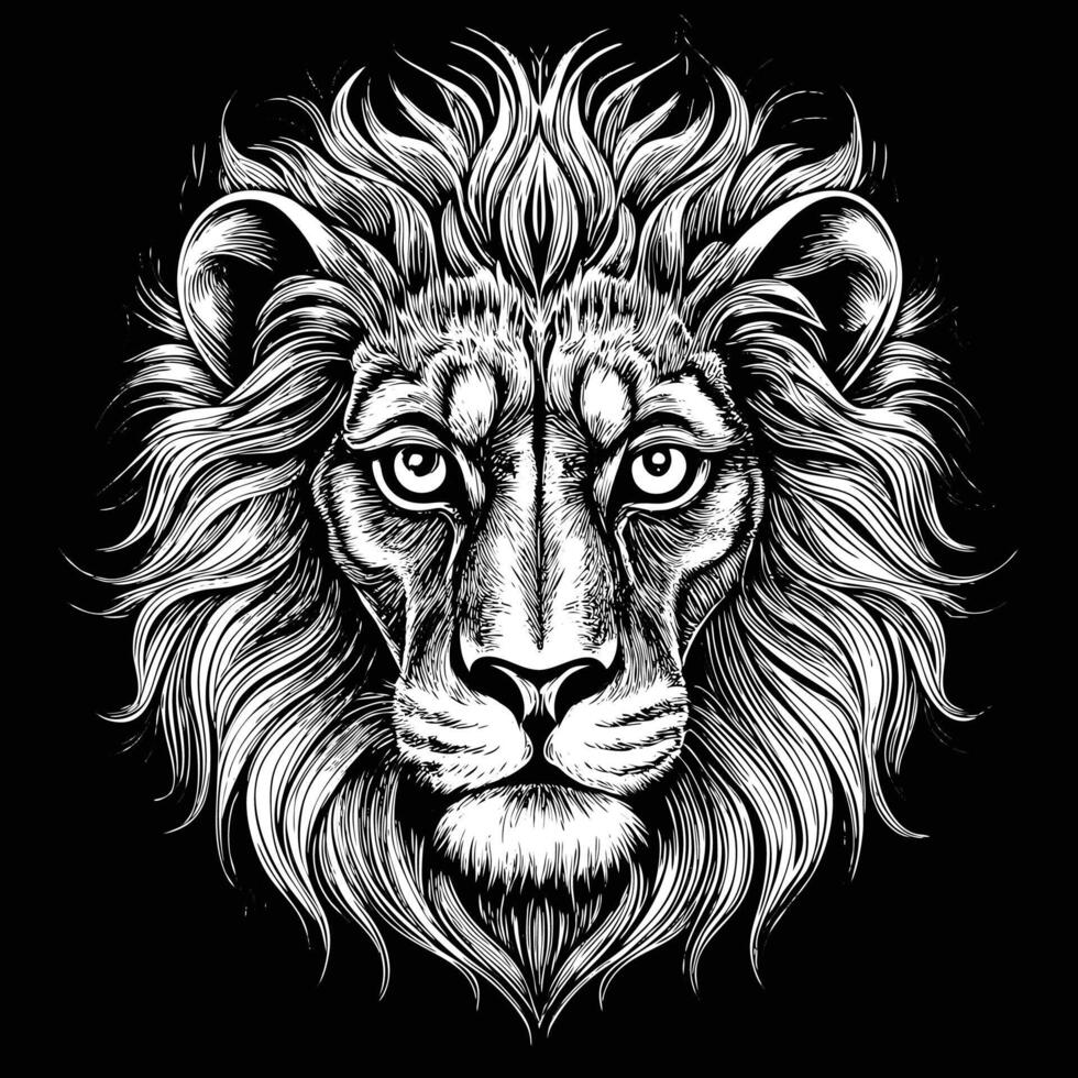 lion head in a vintage style on a black background vector