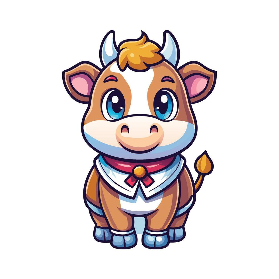 cartoon cow with a bow tie on its head vector