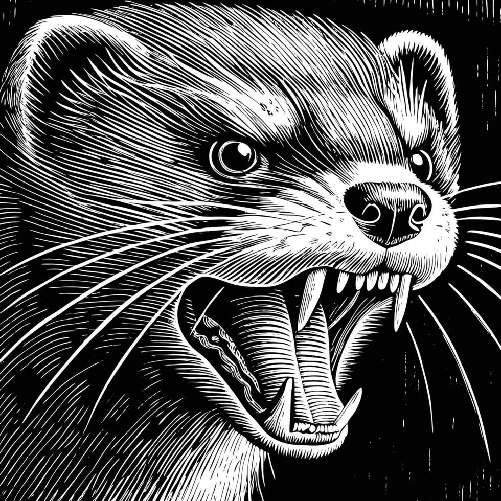 ferret head in a woodcut style vector