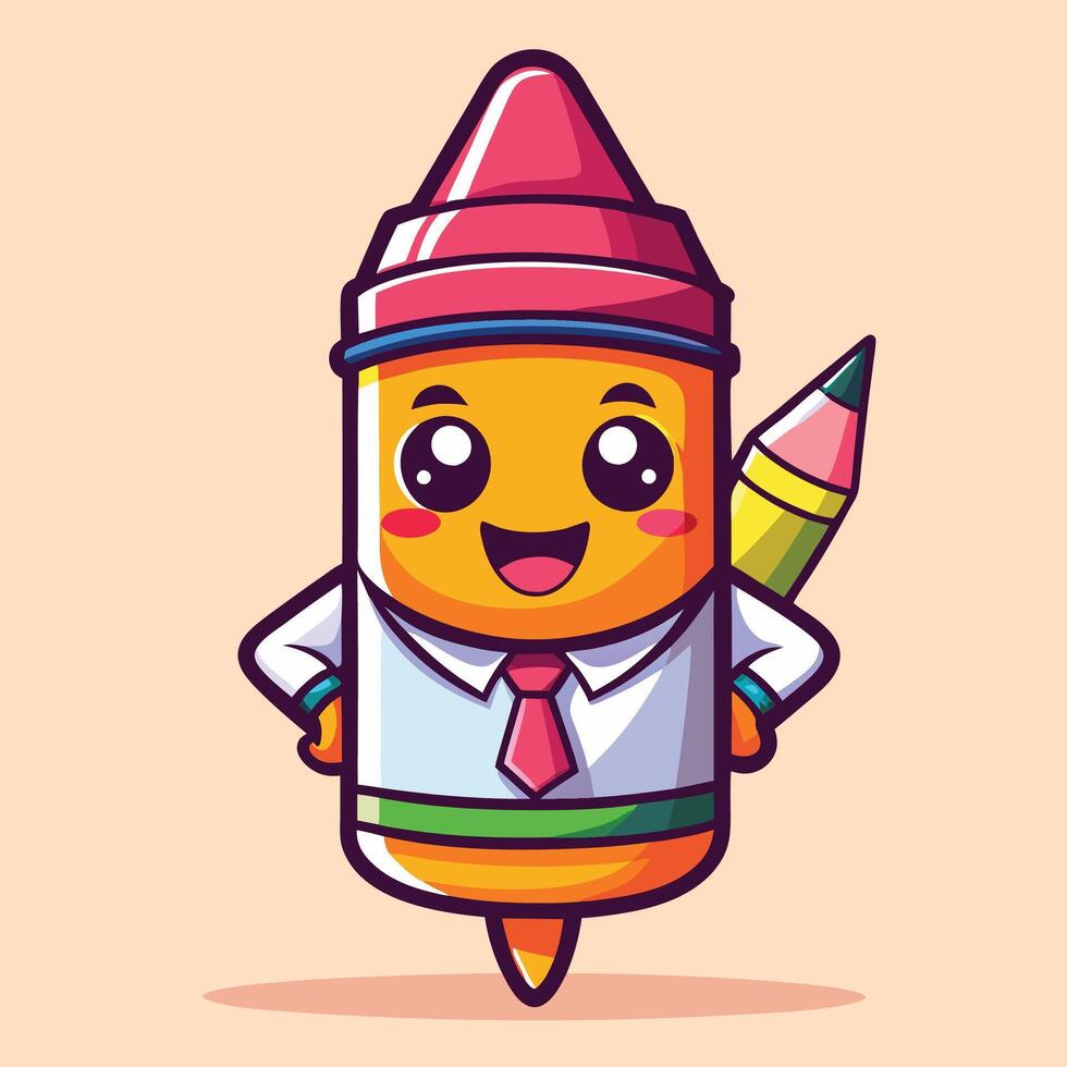 cute cartoon pencil character with tie and pencil vector