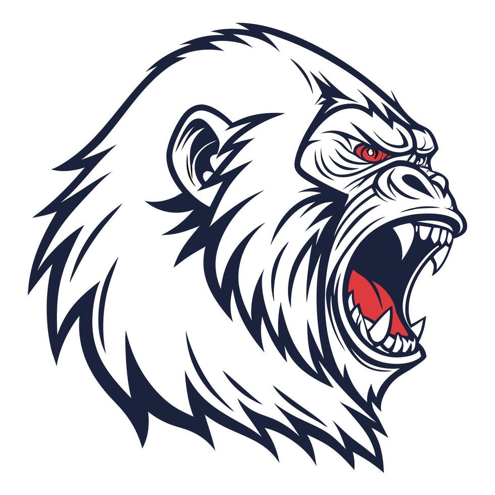 gorilla head with open mouth and red teeth vector