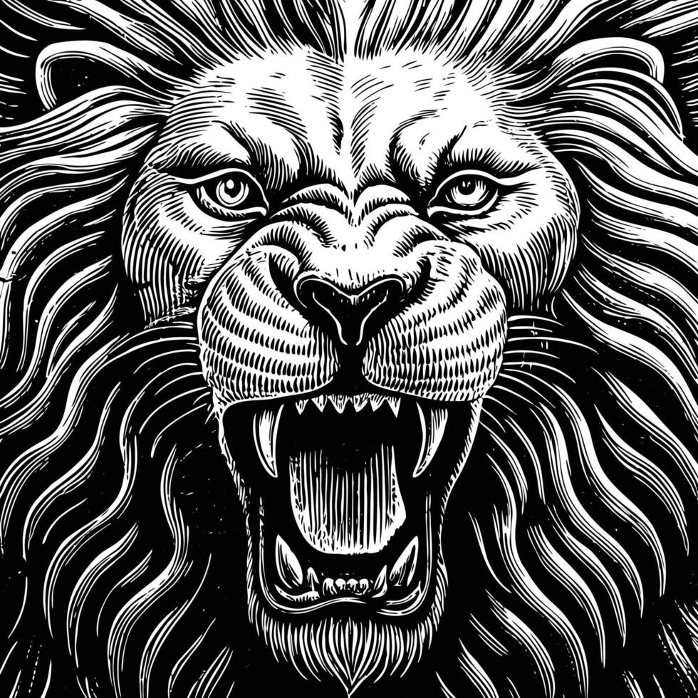 the roaring lion head in a woodcut style vector