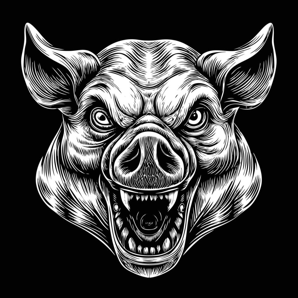 the head of a pig is shown on a black background vector