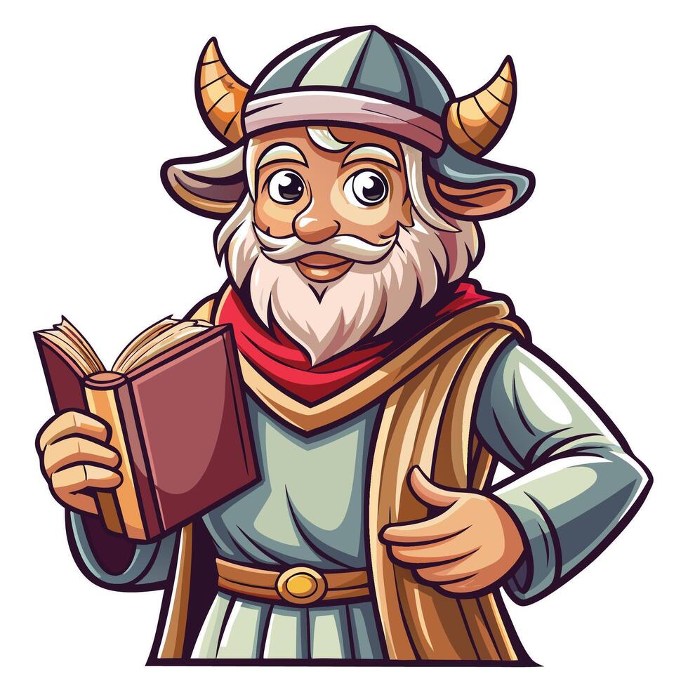 viking cartoon character holding a book and reading vector
