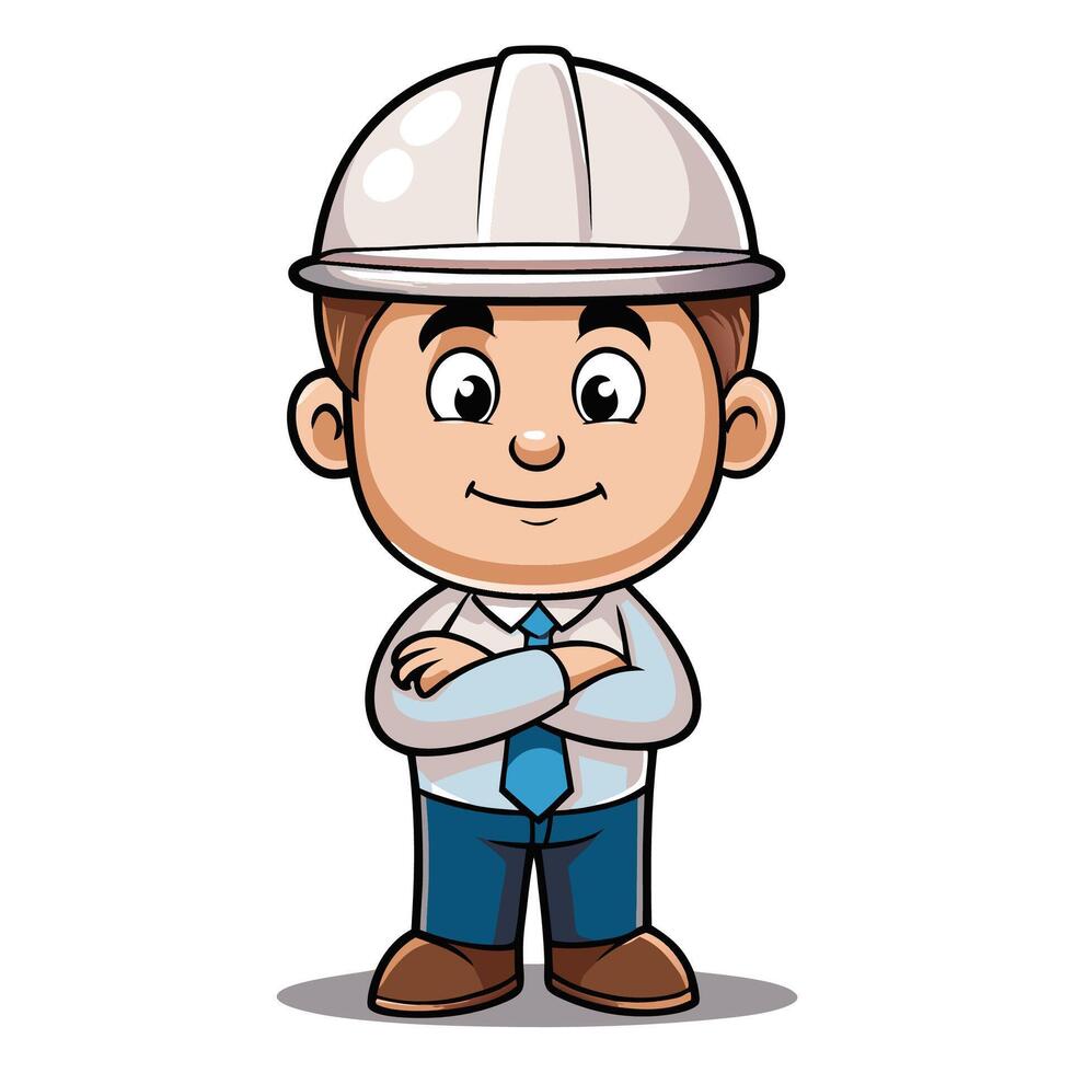 cartoon man in hard hat standing with arms crossed vector
