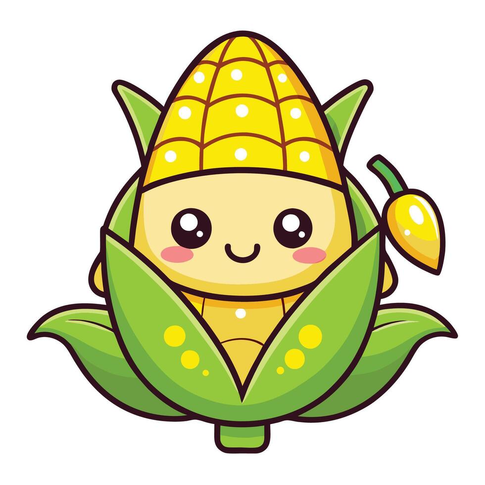 a cartoon corn with a smile on its face vector