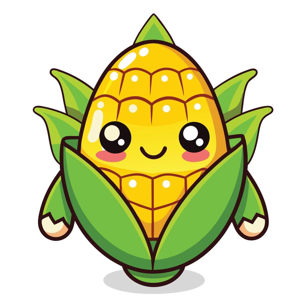 a cartoon corn with eyes and a smile vector