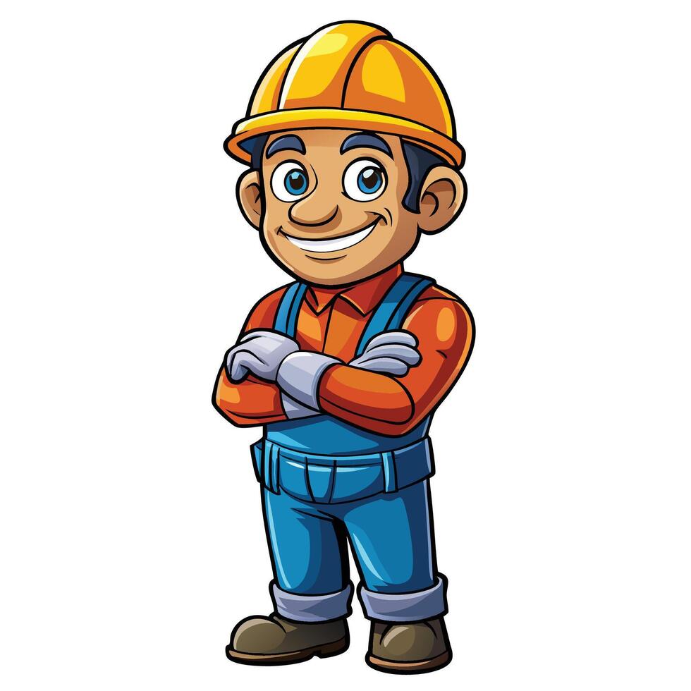 cartoon construction worker with arms crossed vector