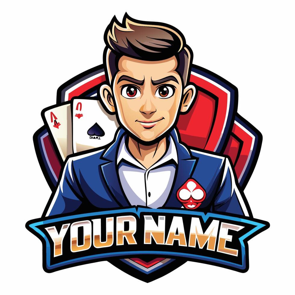 a poker player with a name and logo vector