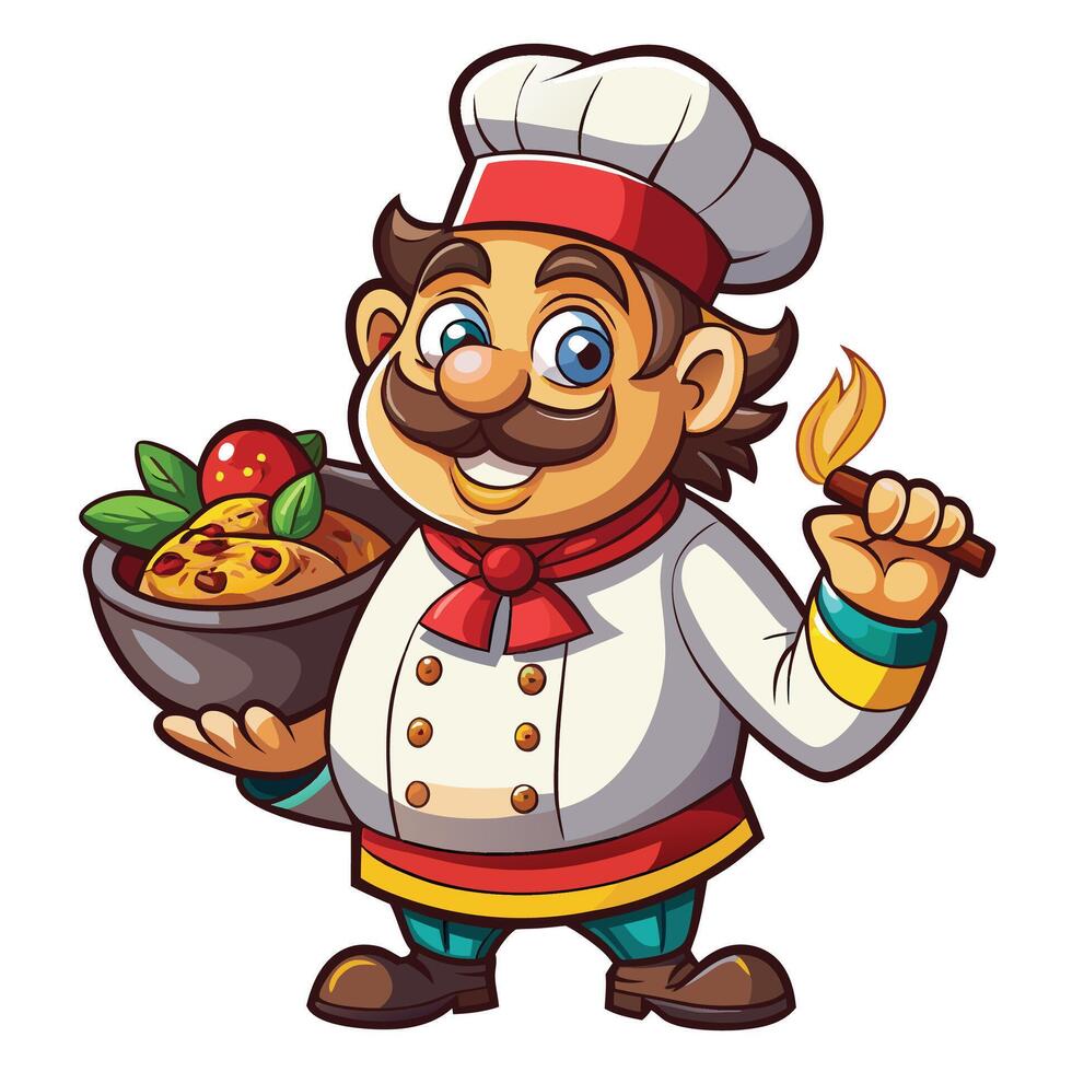 cartoon chef holding a bowl of food vector