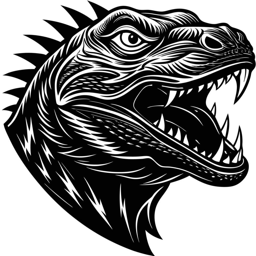 an illustration of a dinosaur head with its mouth open vector