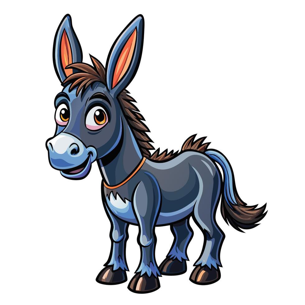 a cartoon donkey with a blue nose and brown eyes vector