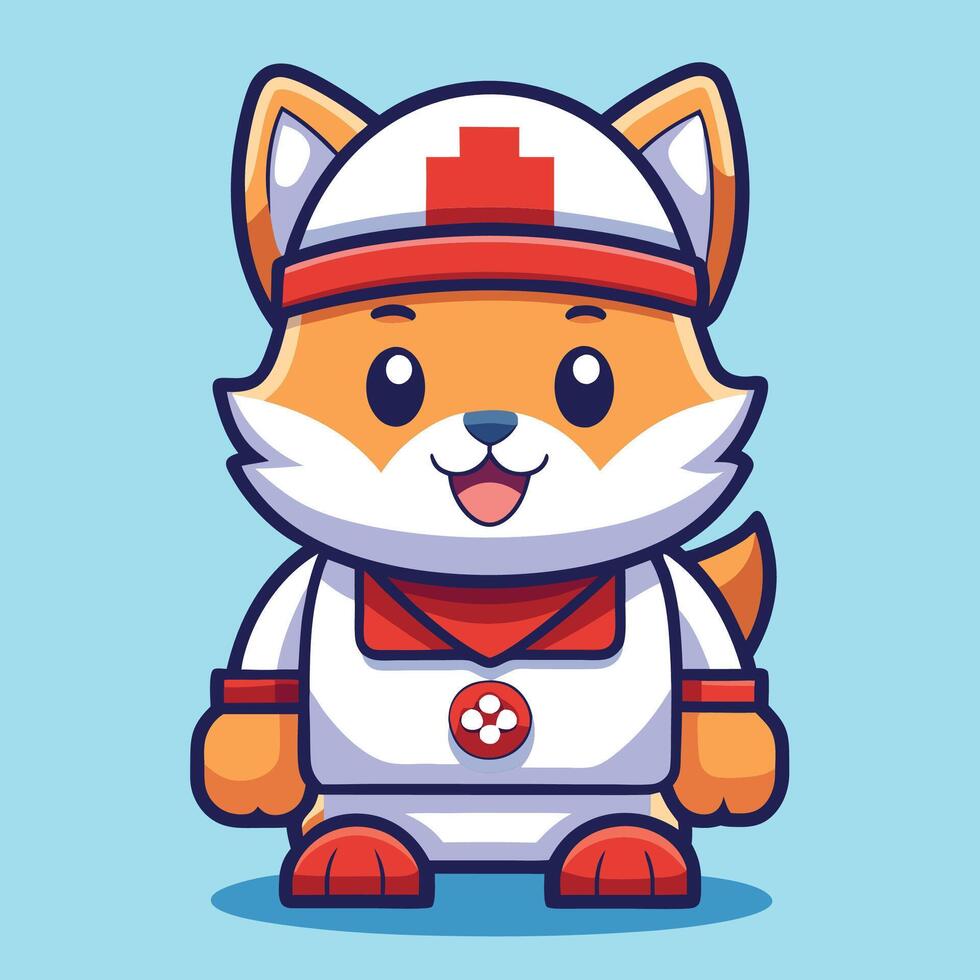 a cartoon fox wearing a red cross on his chest vector
