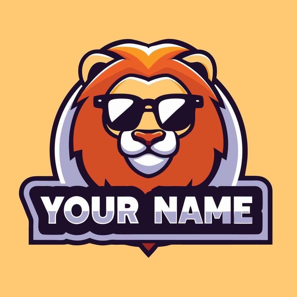 lion with sunglasses logo design vector