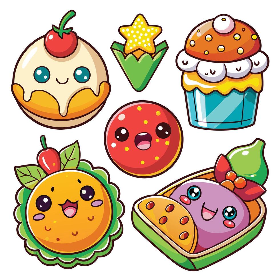 cute food set illustration vector