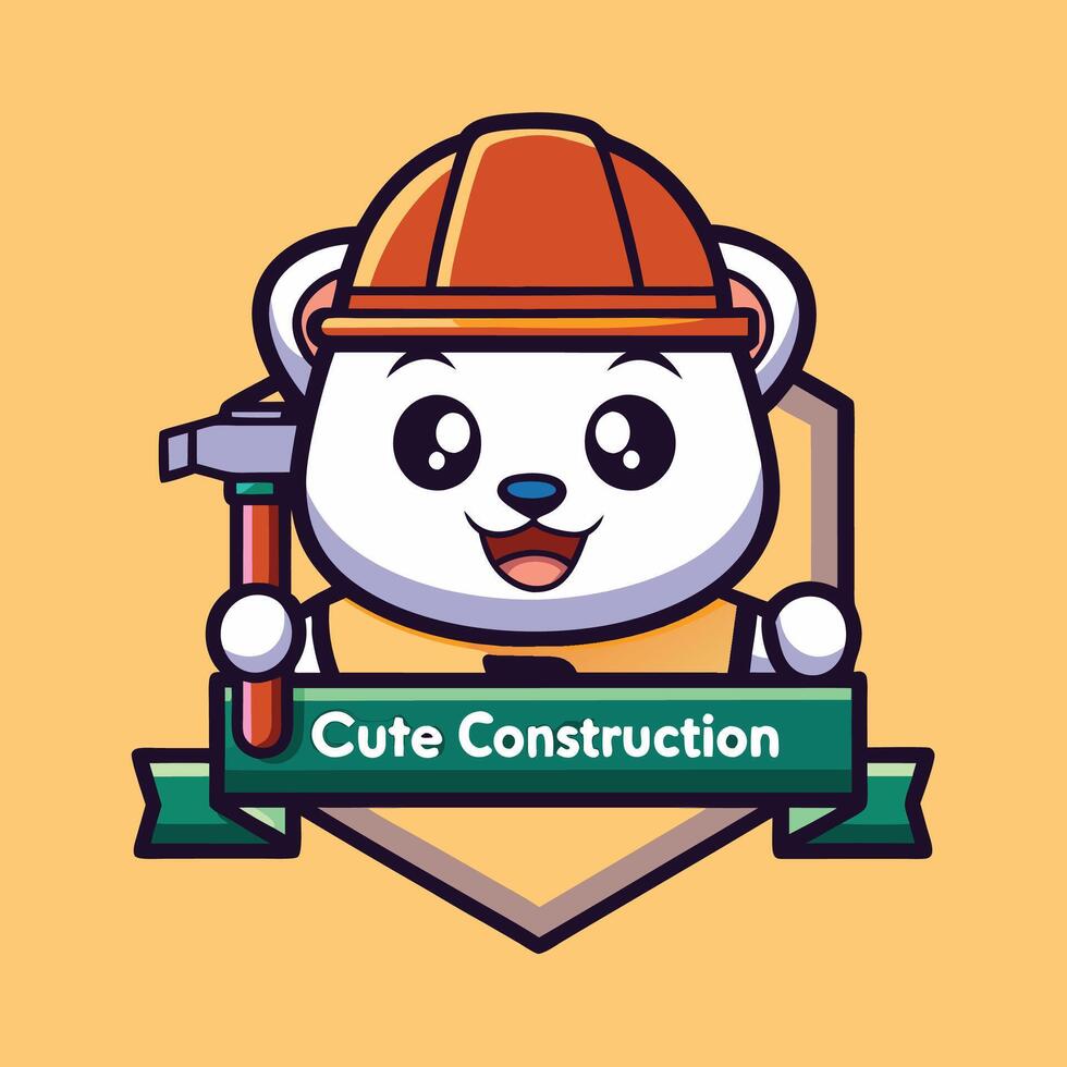 a cute construction worker with a hammer and a badge vector