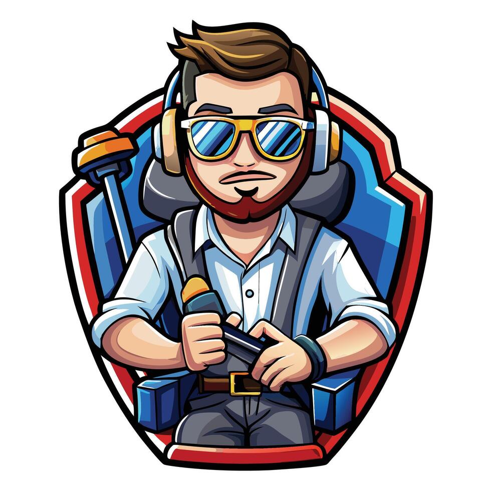 a cartoon man with sunglasses and headphones sitting in a car vector