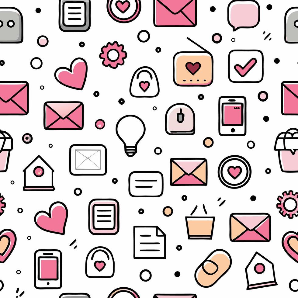 seamless pattern with icons of love and romance vector